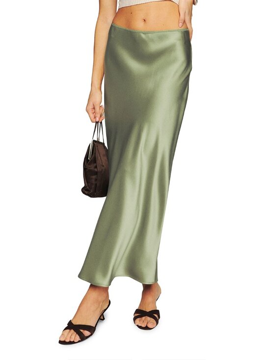 Reformation Dresses & Skirts - Reformation Layla Silk Skirt Artichoke Green Midi Slip 4